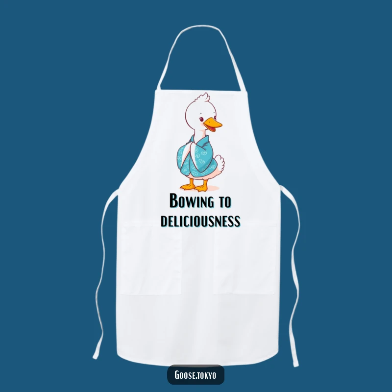 Funny Goose Chef Apron: Blue Kimono Bow Design - Kitchen Gift!