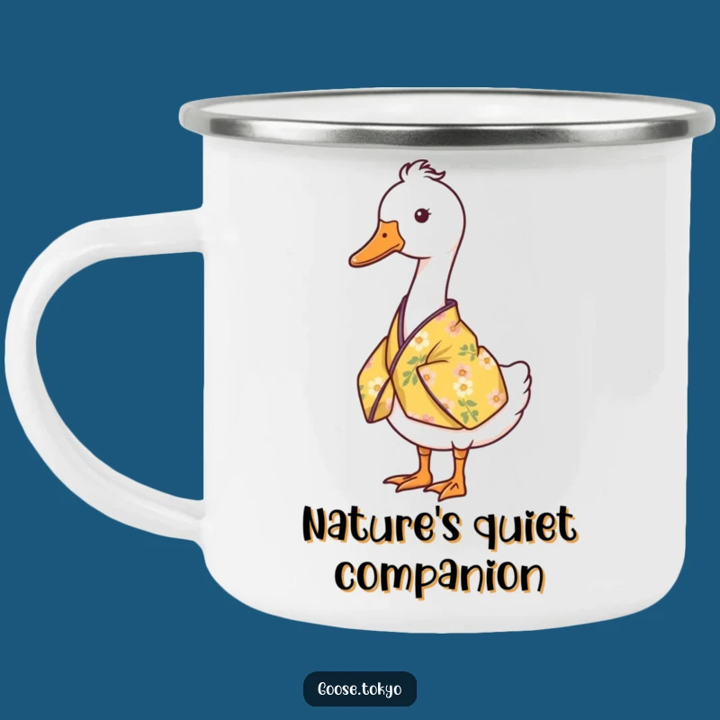 Funny Goose Kimono Camping Mug - Serene Yellow Floral, Outdoor Gift