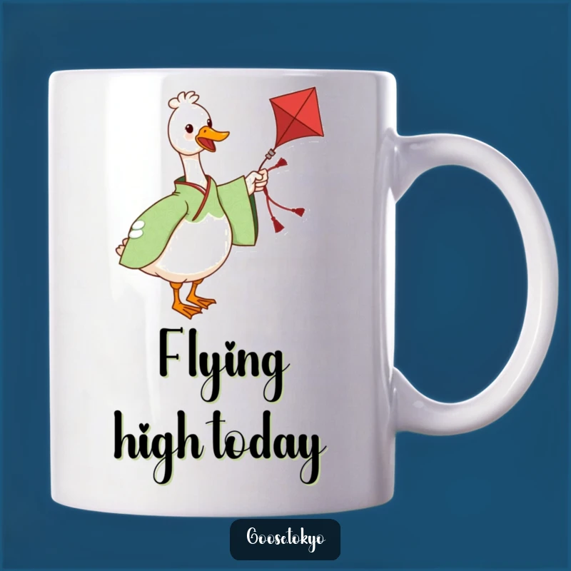 Funny Goose Kite Mug - Charming Green Kimono, Playful Humorous Gift
