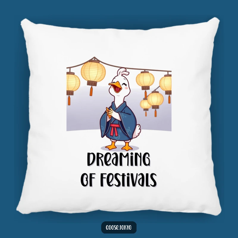 Funny Goose Kimono Pillow: Joyful Goose with Lanterns, Soft Funny Gift for Comfort