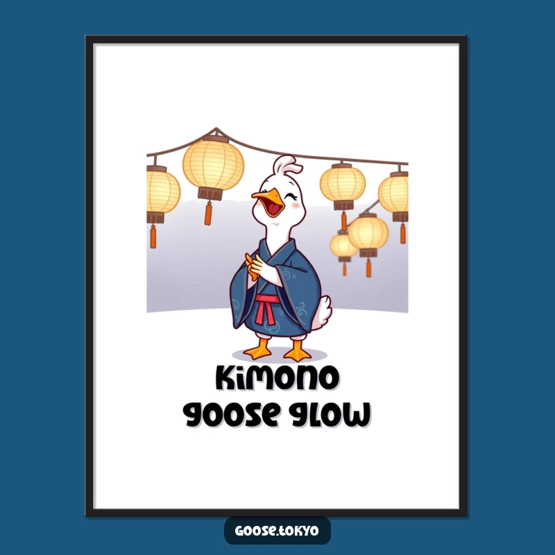 Funny Goose Kimono Digital Art: Joyful Goose with Lanterns Printable, Instant Funny Gift