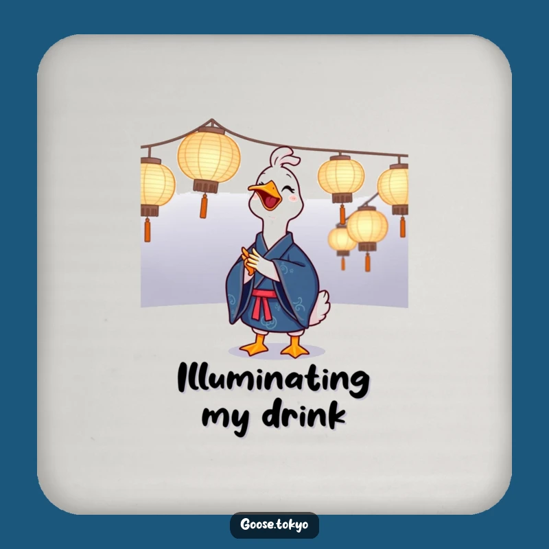 Funny Goose Kimono Drink Coaster: Joyful Goose with Lanterns, Decorative Funny Gift