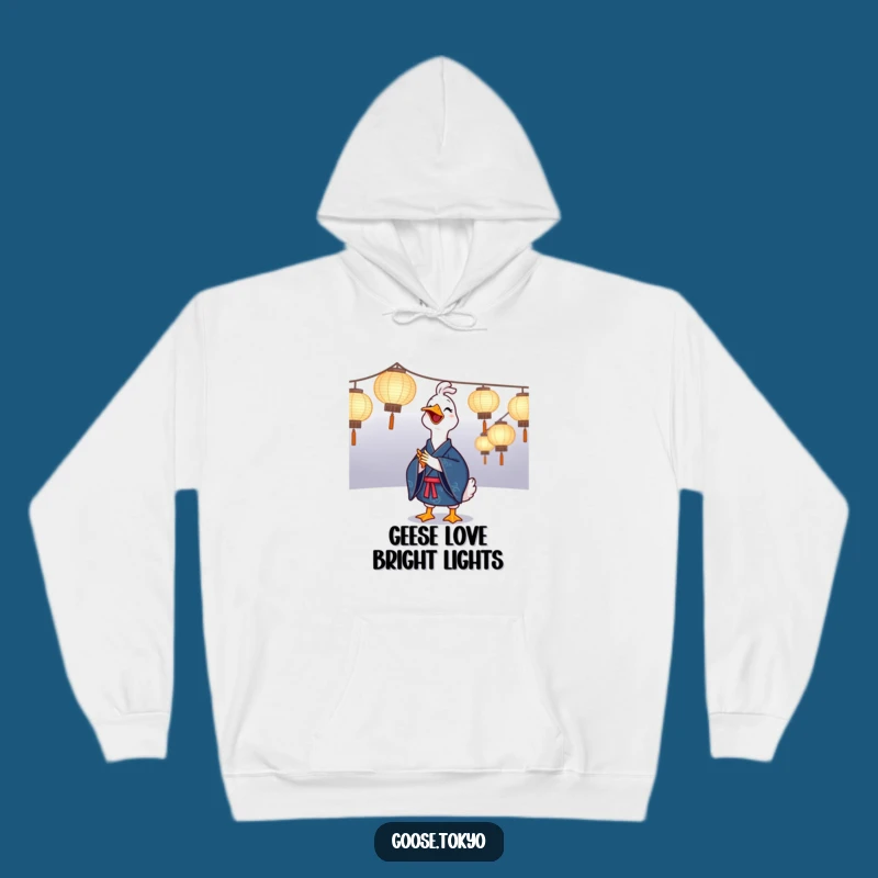 Funny Goose Kimono Hoodie: Joyful Goose with Lanterns, Cozy Funny Gift for Festival Fans