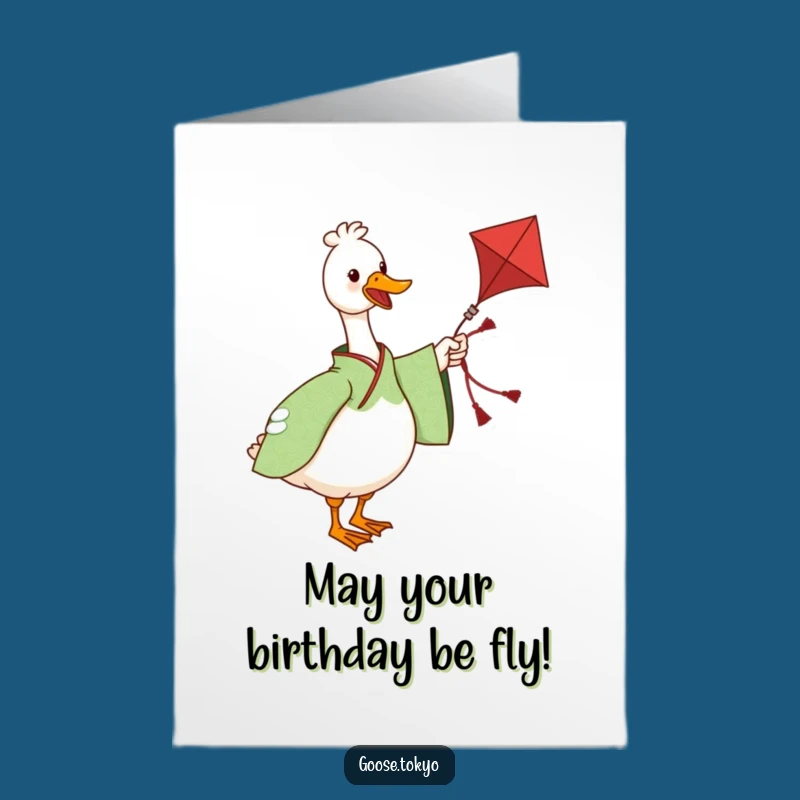 Free Printable Funny Birthday Card: Kite-Twirling Goose, Playful Downloadable Greeting
