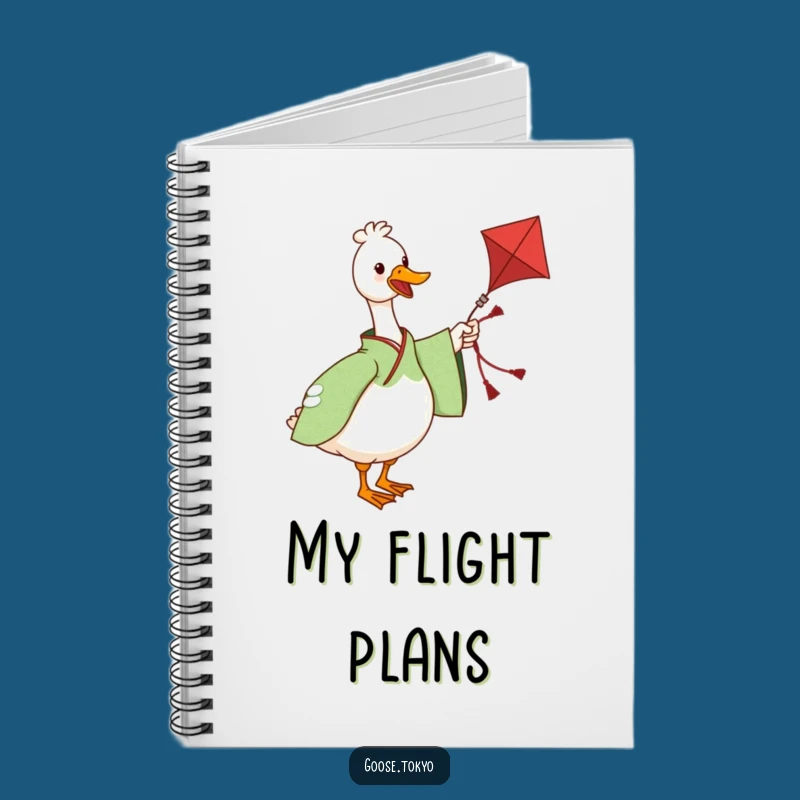 Funny Goose Kite Notebook - Green Kimono Journal, Playful Humorous Gift